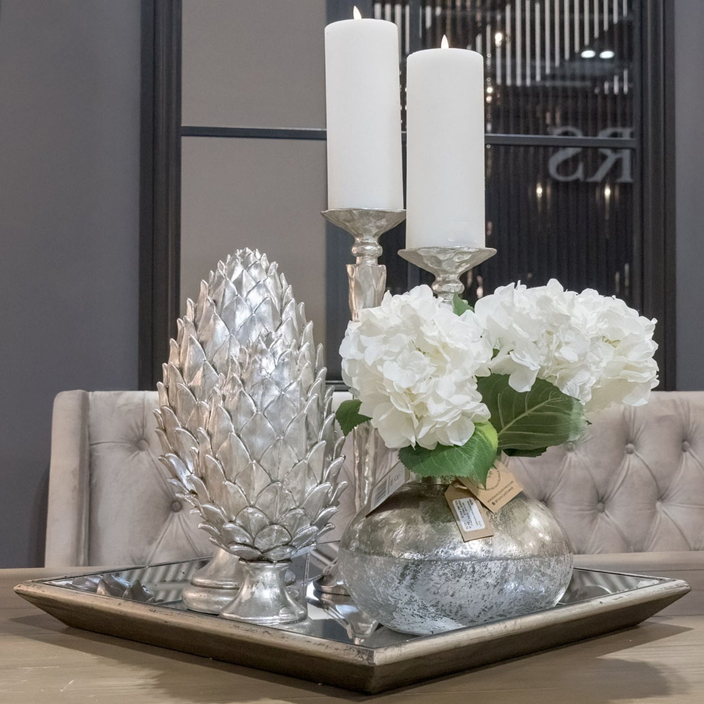 Distressed Mirrored Square Tray With Wooden Detailing Small