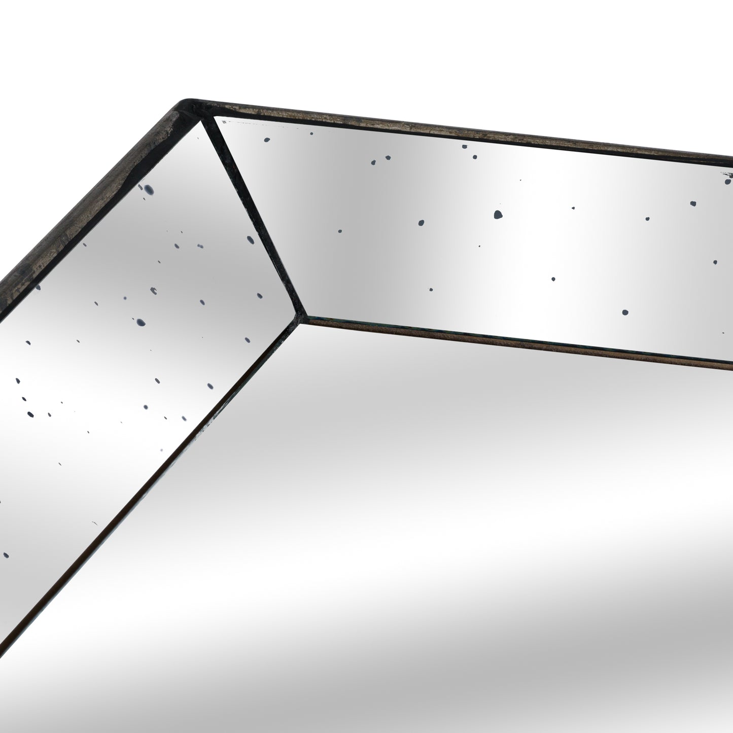 Distressed Mirrored Square Tray With Wooden Detailing Large